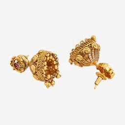 Kushal's Fashion Jewellery Gold-Plated Artificial Stones Studded Jhumkas Earrings image 3