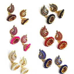 MEENAZ Set Of 6 Gold-Plated Stainless Steel Peacock Shaped Jhumkas image 2