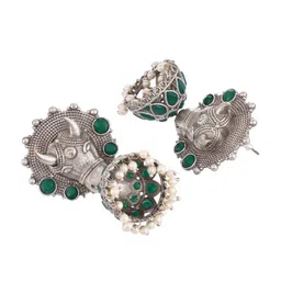 DASTOOR Silver-Plated Oxidised Classic Jhumkas image 2
