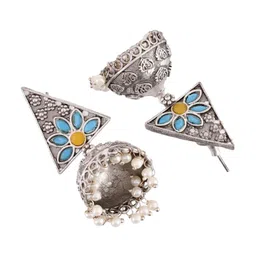 DASTOOR Silver-Plated Triangular Jhumkas Earrings image 2