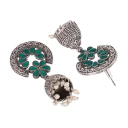 DASTOOR Silver Oxidised Contemporary Jhumkas image 2