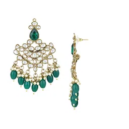 I Jewels Gold-Plated Kundan Contemporary Drop Earrings image 5