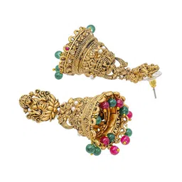 Shining Jewel - By Shivansh Gold-Plated Brass Artificial Beads Temple Jhumkas Earrings image 4