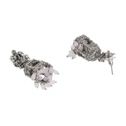 Shining Jewel - By Shivansh Silver-Plated Artificial Beads Dome Shaped Jhumkas image 3