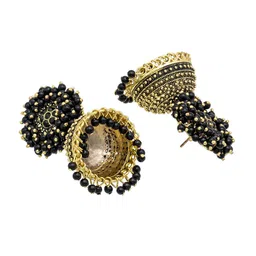 Shining Jewel - By Shivansh Gold-Plated Cubic Zirconia- Studded Brass Dome Shaped Jhumkas image 4