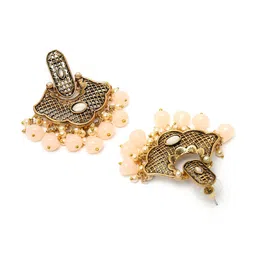 ADIVA Gold-Plated Pearl Studded Antique Classic Drop Earrings image 5