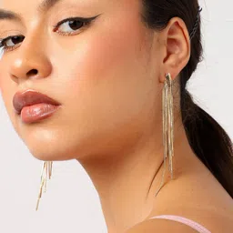 SOHI Gold-Plated Gold-Toned Contemporary Drop Earrings image 3