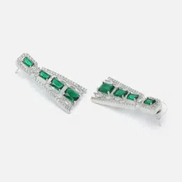 ZENEME Rhodium-Plated Contemporary AD Studded Drop Earrings image 2