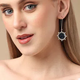 SOHI Women Gold Plated & Black Contemporary Drop Earrings image 2