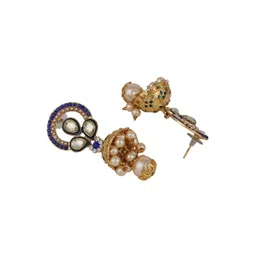 ANIKAS CREATION Blue & Gold-Plated Dome Shaped Drop Earrings image 2