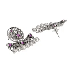 Shining Jewel - By Shivansh Silver-Plated CubicZirconia Studded Contemporary Drop Earrings image 3