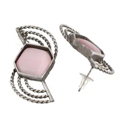 DASTOOR Silver-Plated Stone-Studded Oxidised Contemporary Studs Earrings image 3