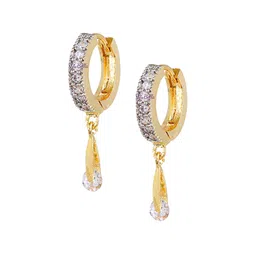 DIVASTRI Gold-Plated Artificial Stones Studded Circular Shaped Drop Earrings image 4