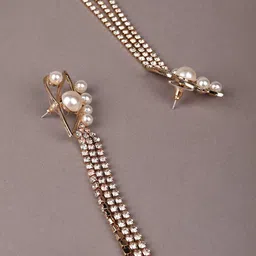 ODETTE Gold-Plated Rhinestone Stone Studded Contemporary Drop Earrings image 4