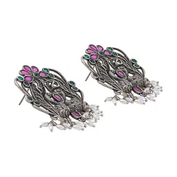 TEEJH Silver Plated Contemporary Oxidised Drop Earrings image 4
