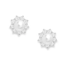 AMI Silver-Toned Contemporary CZ Studded Studs Earrings image 3