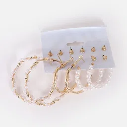 YouBella Gold-Toned & White Set of 12  Contemporary Studs Earrings image 3