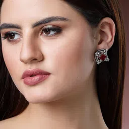 KARATCART Silver Plated American Diamond Studs Earrings image 4