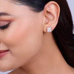 GIVA 925 Sterling Silver Rose Gold-Plating Zircon-Studded Square Shaped Drop Earrings image 4