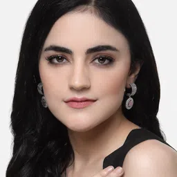 ZENEME Rhodium-Plated American Diamond Oval Shaped Drop Earrings image 5