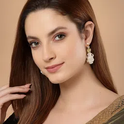 DUGRISTYLE Gold-Toned & White Classic Drop Earrings image 4