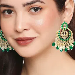 OOMPH Kundan Studded Beads Beaded Floral Meenakari Chandbalis image 4