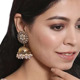 Jazz and Sizzle Gold-Plated Dome Shaped Jhumkas Earrings image 3