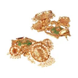 Saraf RS Jewellery Gold-Plated Kundan Studded & Beaded Dome Shaped Lightweight Jhumkas image 3