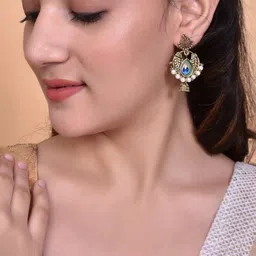 VOJ Stainless Steel Gold Plated Dome Shaped Beaded Jhumkas image 3