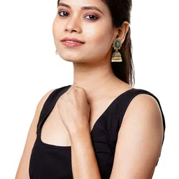 Shining Jewel - By Shivansh Green Contemporary Jhumkas Earrings image 4