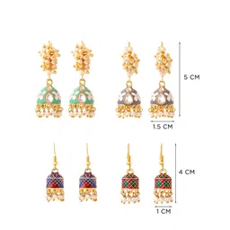 Yellow Chimes Set of 4 Gold-Plated Meenakari Beaded Jhumkas image 4
