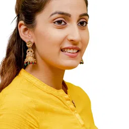 Shining Jewel - By Shivansh Gold-Plated Brass Artificial Beads Temple Jhumkas Earrings image 3