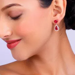 GIVA 92.5 Sterling Silver Rose Gold-Plated Artificial Stones Studded Drop Earrings image 4