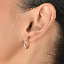 ToniQ Circular Gold-Plated Cubic Zirconia Studded Hoop Earrings-picture-24