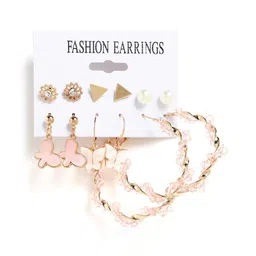 SOHI Set Of 6 Gold-Plated & White Contemporary Drop Earrings image 2