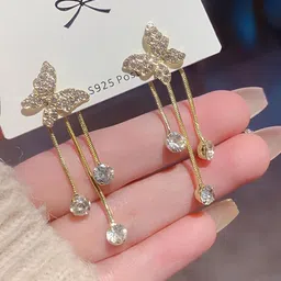 ANNA CREATIONS Gold-Plated Stone-Studded Butterfly Shaped Drop Earrings image 3