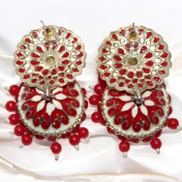 Jolly Faces Silver-Plated Artificial Stones Studded Dome Shaped Meenakari Jhumkas image 2