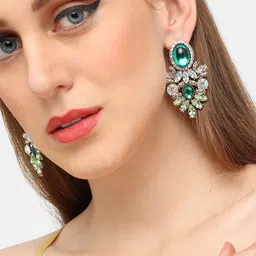 SOHI Gold-Plated Stone-Studded Contemporary Drop Earrings-picture-38