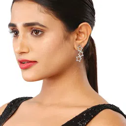 justpeachy Silver-Toned CZ Studded Contemporary Studs Earrings image 2