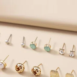 Jewels Galaxy Set Of 15 Gold-Plated Contemporary Studs Earrings image 4