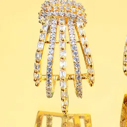 RUBANS 22K Gold plated Baguette Crystal Zirconia Exquisite Demi-Fine Earrings image 5