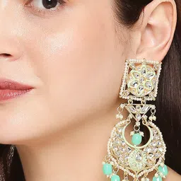OOMPH Kundan & Pearls Floral Floral Drop Earrings image 3