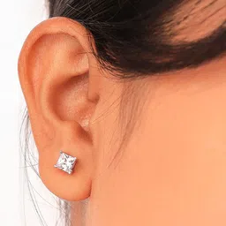 SILBERRY 92.5 Sterling Silver Rhodium-Plated Cubic Zirconia Studded Stud Earrings image 2