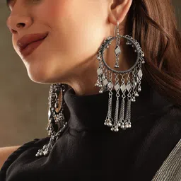 Rubans Silver-Plated Stone-Studded Crescent Shaped Chandbalis-picture-29