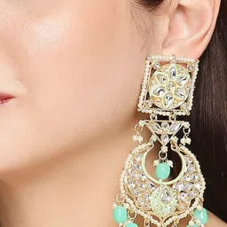 OOMPH Gold-Plated Kundan & Pearls Chandbalis Earrings-picture-14