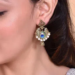 VOJ Stainless Steel Gold Plated Dome Shaped Beaded Jhumkas-picture-36