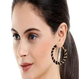 UNIVERSITY TRENDZ Gold-Plated Beaded Classic Hoop Earrings image 2