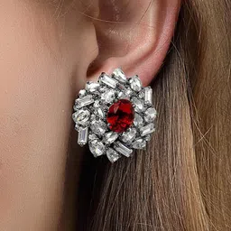 KARATCART Silver-Plated Cubic Zirconia Studded Floral Stud Earrings image 5