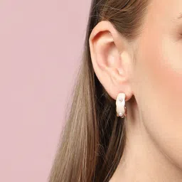 SOHI Women Gold-Toned & White Contemporary Half Hoop Earrings image 3