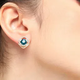 SOHI Blue & White Gold Plated Contemporary Studs Earrings image 3